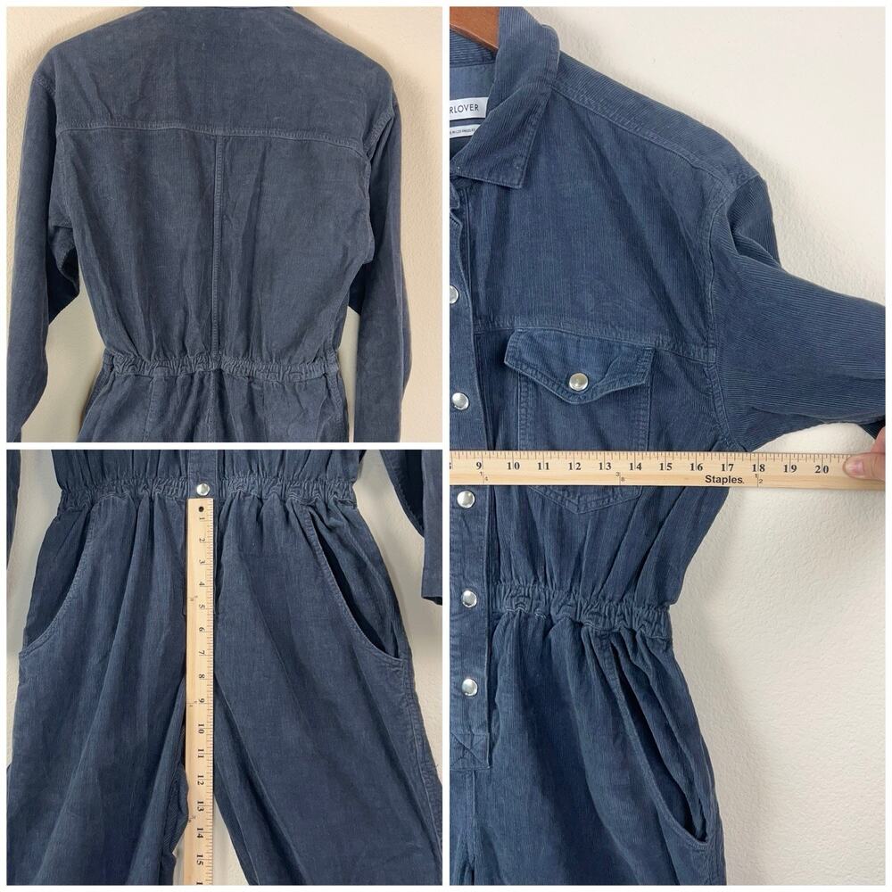 Overlover Blue Corduroy Jumpsuit M Elastic Waist Utility Workwear Made USA - Picture 3 of 8